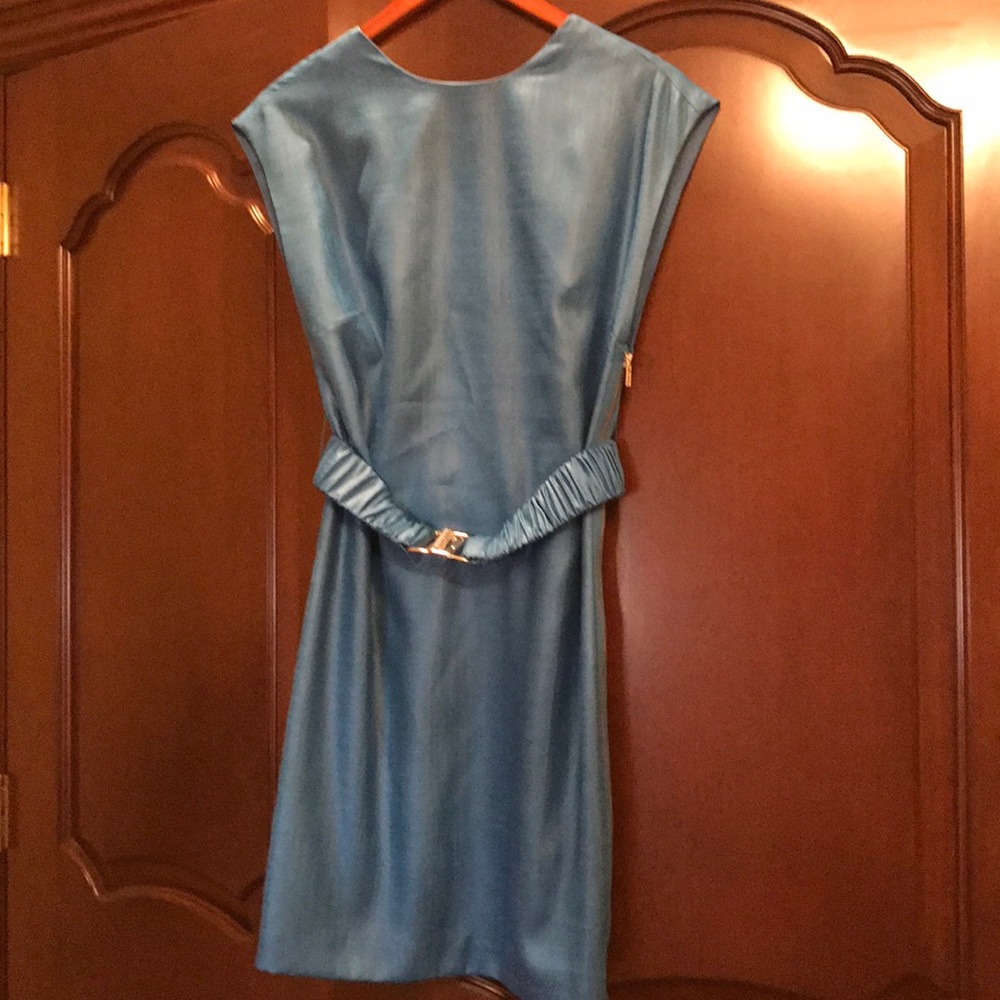 Blue  glossy mini dress never worn no tags